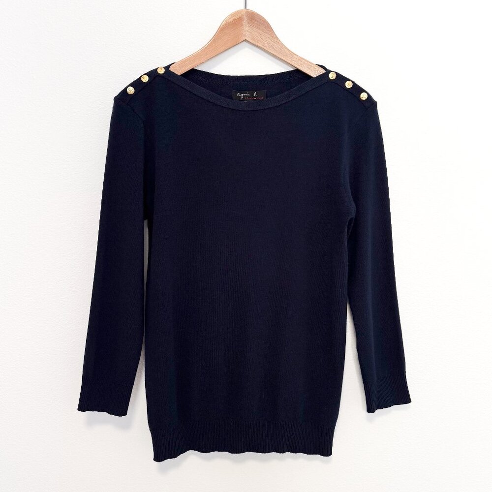 Agnes B. Badiane 3/4 Sleeve Navy Boat Neck Sweater Top Size 3 / Large